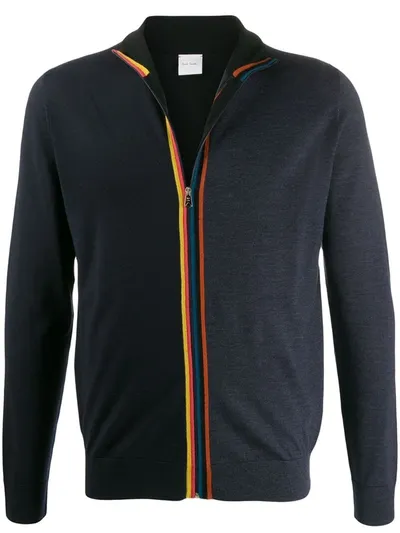 Paul Smith Panelled Stripe Detail Cardigan In Blue