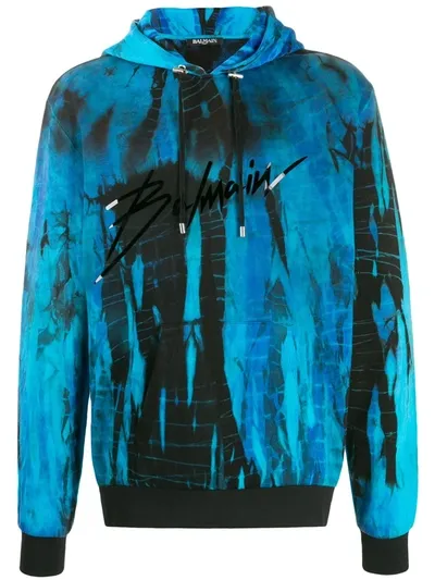 Balmain Tie-dye Logo Hoodie In Blue