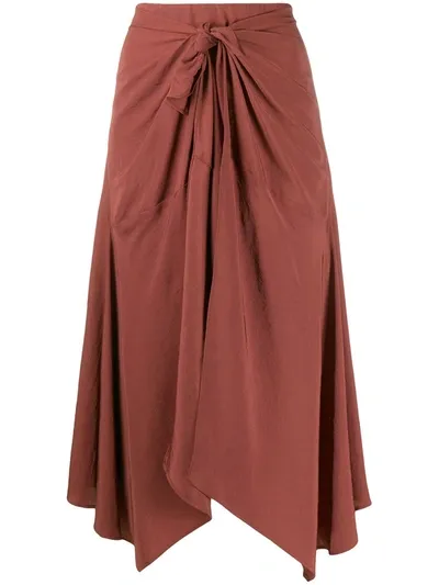 Vince Front Knot Detail Asymmetric Skirt In Brown