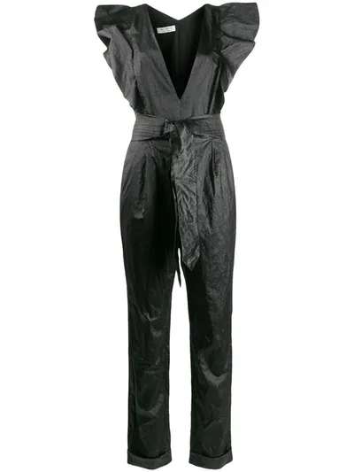 Philosophy Di Lorenzo Serafini Ruffled Washed Faux Leather Jumpsuit In Black