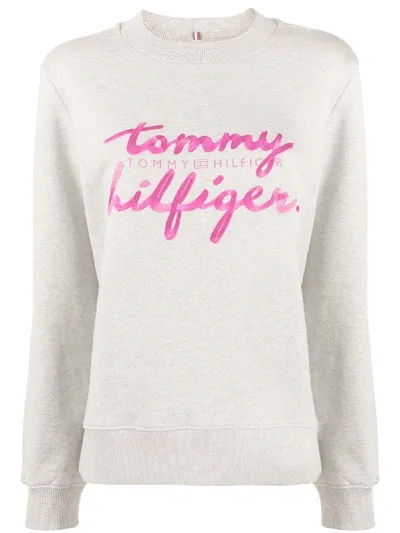 Tommy Hilfiger Logo Embroidered Sweatshirt In Grey