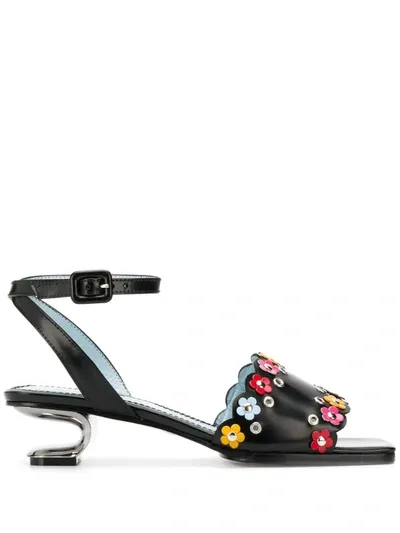 Nicole Saldaã±a Amanda Floral Appliqué Sandals In Black