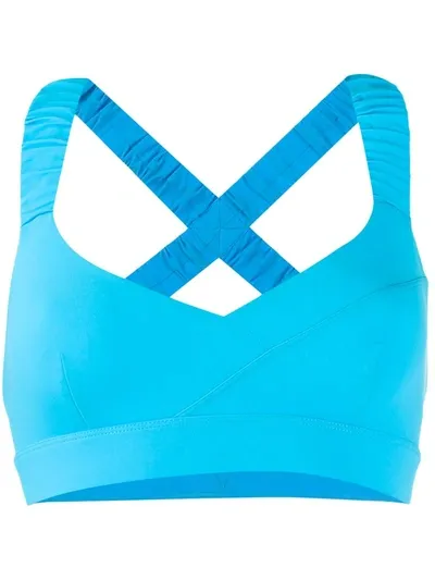 No Ka'oi Crisscross Back V-neck Sports Bra In Blue