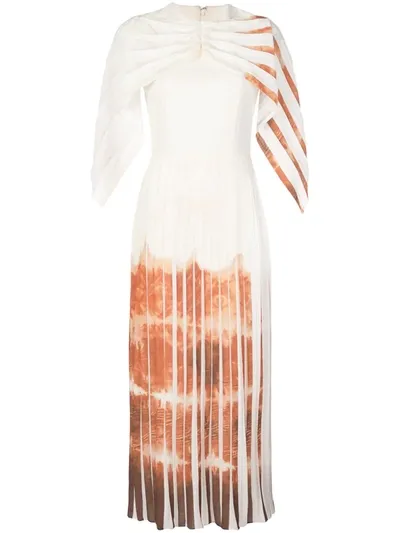 Christian Siriano Draped Sleeve Pleated Dress In White