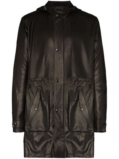 Ajmone Hooded Leather Parka In Black