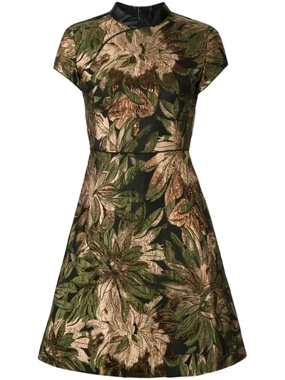 Shanghai Tang Metallic Floral Jacquard Skater Dress In Gold