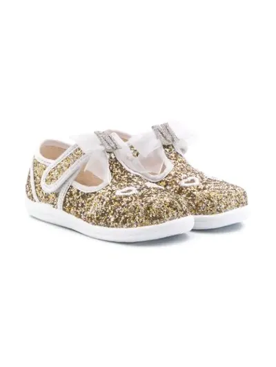 Monnalisa Kids' Rabbit Glitter Detail Ballerinas In Gold