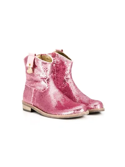 Monnalisa Kids' Sequin-embellished Ankle Boots In Pink