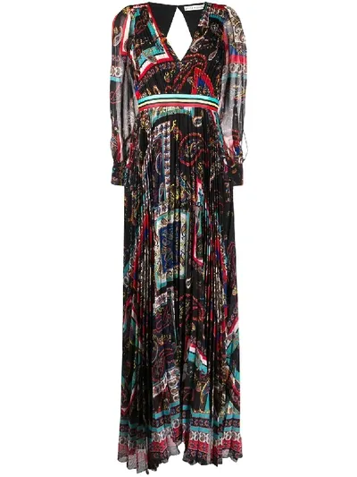 Alice And Olivia Cheney Slit-sleeve Pleated Maxi Dress In Royalty Paisley