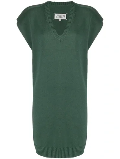 Maison Margiela Distressed Sleeveless V-neck Dress In Green