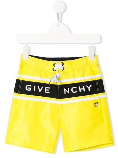 Givenchy Kids' Logo Drawstring Swim Shorts In Yellow