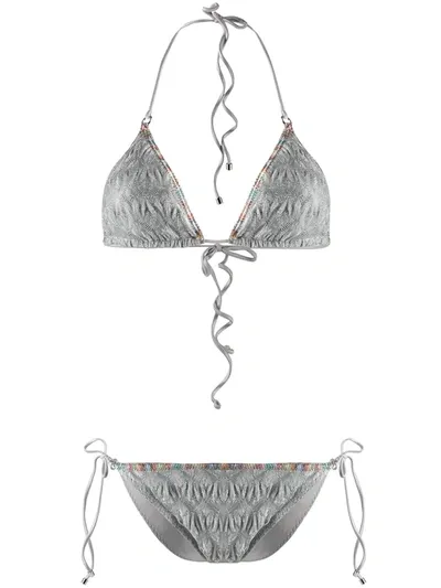 Missoni Textured Halter Neck Bikini Set In Silver