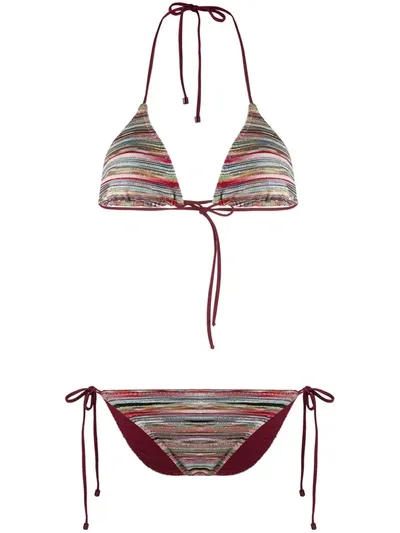 Missoni Halter Neck Striped Bikini Set In Red