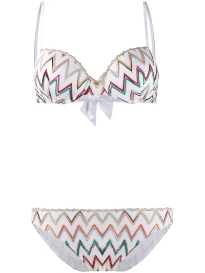 Missoni Bow Detailed Zigzag Bikini Set In White