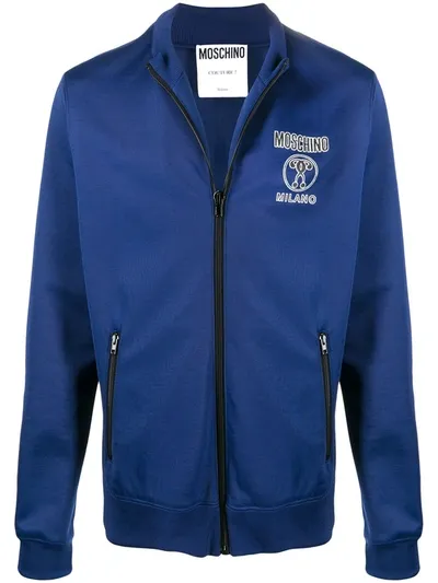 Moschino Double Question Mark Zipped Jacket In Blue