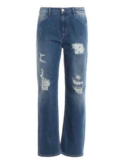 Twinset Ripped Boyfriend Jeans In Medium Wash