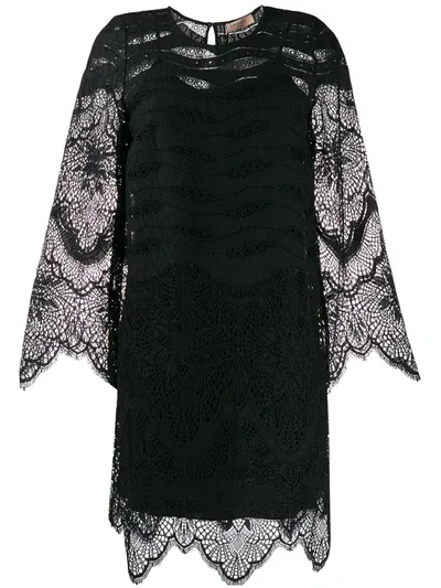 Twinset Lace Scallop-trimmed Mini Dress In Black