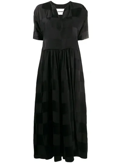 Jil Sander Patchwork Check Maxi Dress In Black