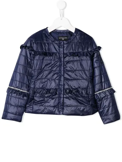 Monnalisa Kids' Ruffle Padded Jacket In Blue