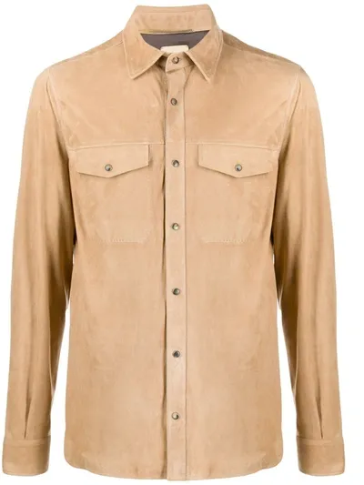 Ajmone Suede Leather Shirt In Neutrals