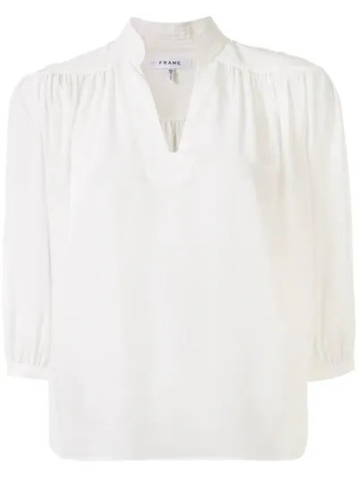 Frame Cali Gathered Silk Top In White