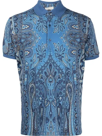 Etro Poloshirt Mit Paisley-print In Light Blue