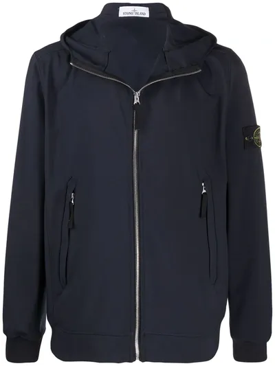 Stone Island Black Hooded Soft-shell Jacket In Blue