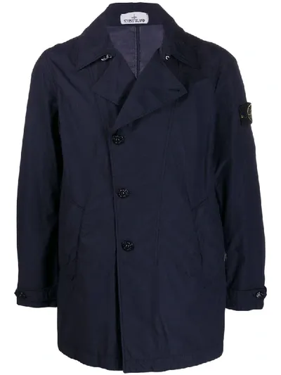 Stone Island Single-breasted Shell Jacket In Blue