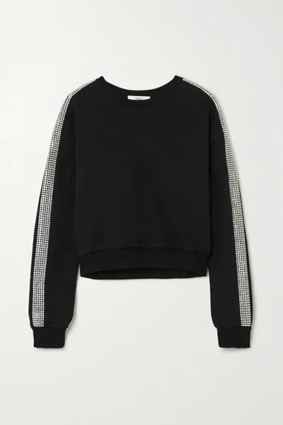 Area Cropped Crystal-embellished Cotton-jersey Sweater In Black