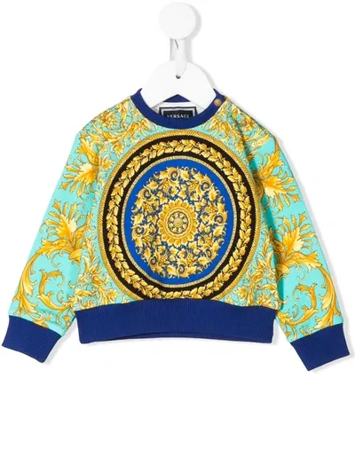 Young Versace Babies' Baroque Print Colour Block Sweater In Stampa