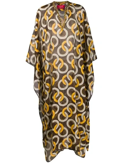 F.r.s For Restless Sleepers Chiffon Geometric-print Kaftan In Brown