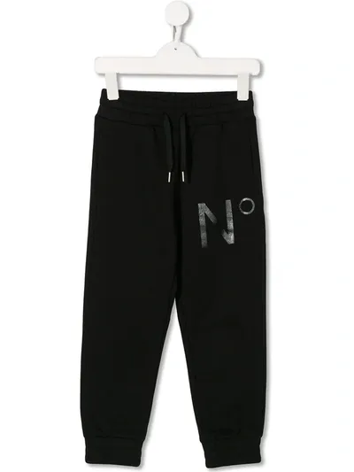 N°21 Kids' Drawstring Printed Logo Joggers In Black