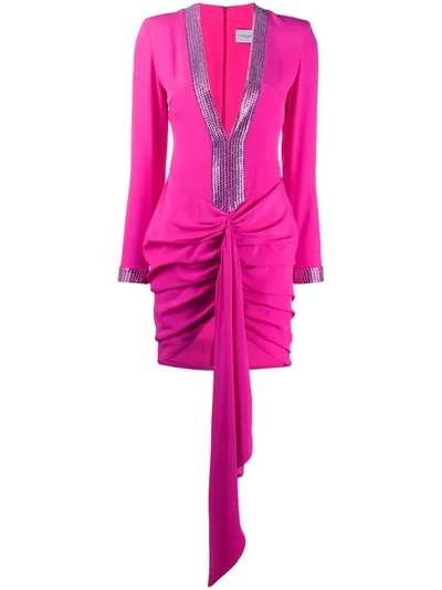 Giuseppe Di Morabito Crystal Embellished Ruche Dress In Fucsia