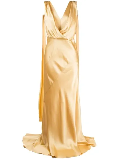 Alberta Ferretti Drape-detail Wrap-front Gown In Gold