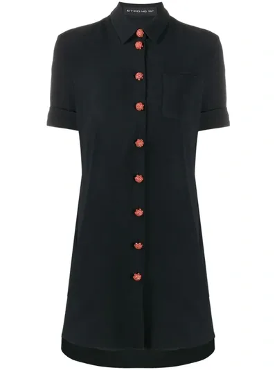 Etro Contrast Button Shirt Dress In Black