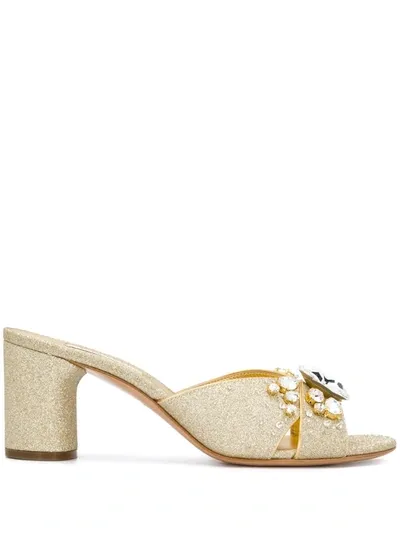 Casadei Crystal Embellished Glitter Sandals In Gold