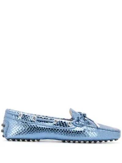 Tod's Snake-effect Loafers In Blue