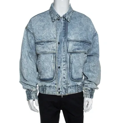 Pre-owned Amiri Blue Acid Washed Denim Zip Front Bomber Jacket S