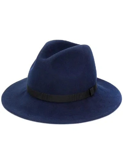 Paul Smith Swirl Lined Wool Fedora Hat In Blue