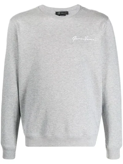 Versace Signature Embroidered Sweatshirt In Grey