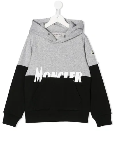 Moncler Teen Two-tone Logo-print Hoodie In Grey