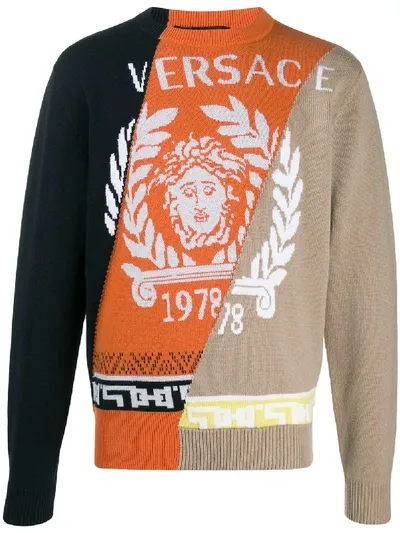 Versace Intarsia-knit Jumper In Neutrals