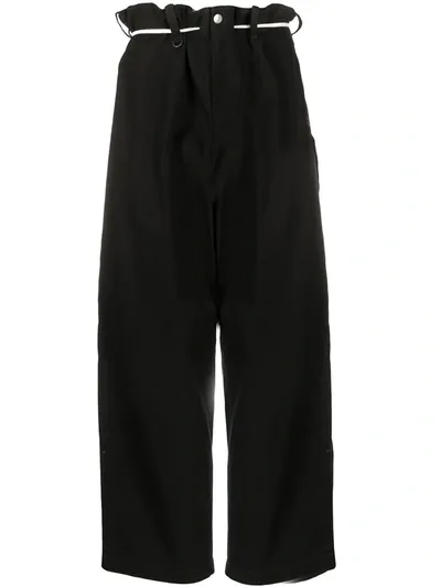 Y-3 Paperbag Waist Wide Leg Trousers In Black