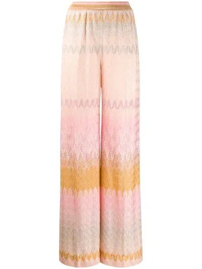 Missoni Knitted High-rise Wide-leg Pants In Pink