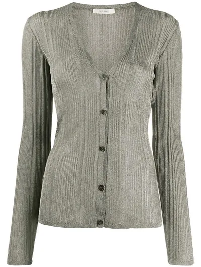 The Row Ribbed Fine Knit Cardigan In Metallic