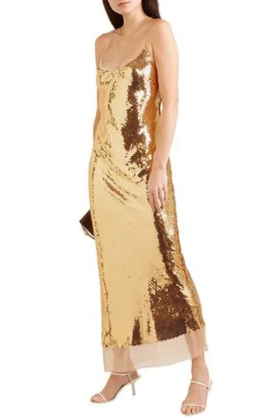 Stella Mccartney Bernice Open-back Sequined Silk-mousseline Gown In Gold