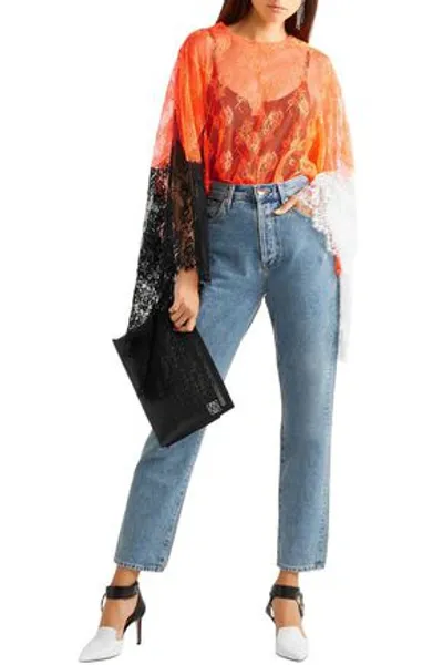 Christopher Kane Color-block Lace Top In Bright Orange