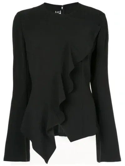 Dawei Striped Ruffle Blouse In Black