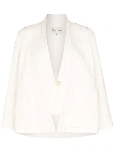 Etro Draped Paisley-embroidered Cotton Jacket In White