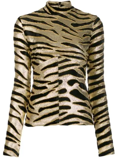 Rabanne Schmales Langarmshirt Mit Tiger-print In Gold